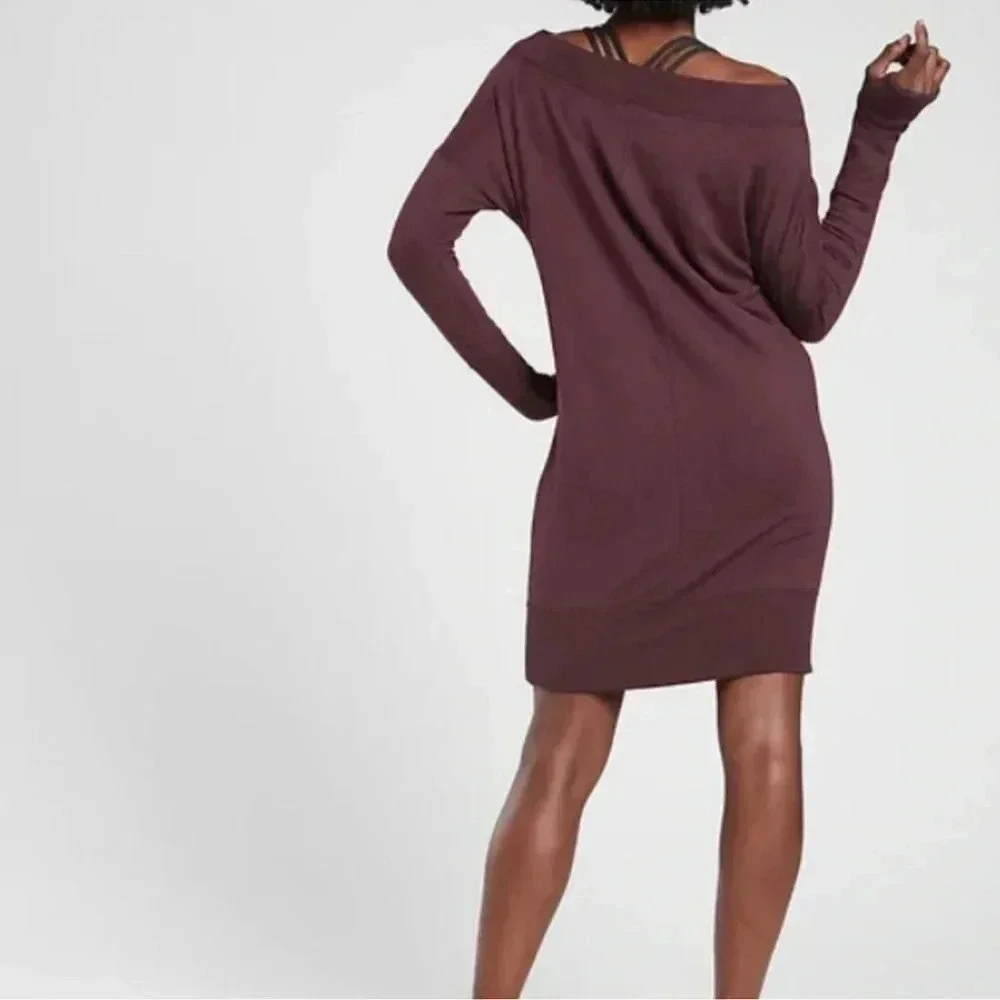 Athleta Burgundy Studio Barre 2.0 sweatshirt dress size X small - Picture 4 of 12